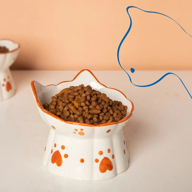 Ceramic Cat Bowl with Heart-Shaped Paw Prints
