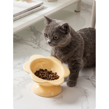 Blooming flowers Ceramic Cat Bowl