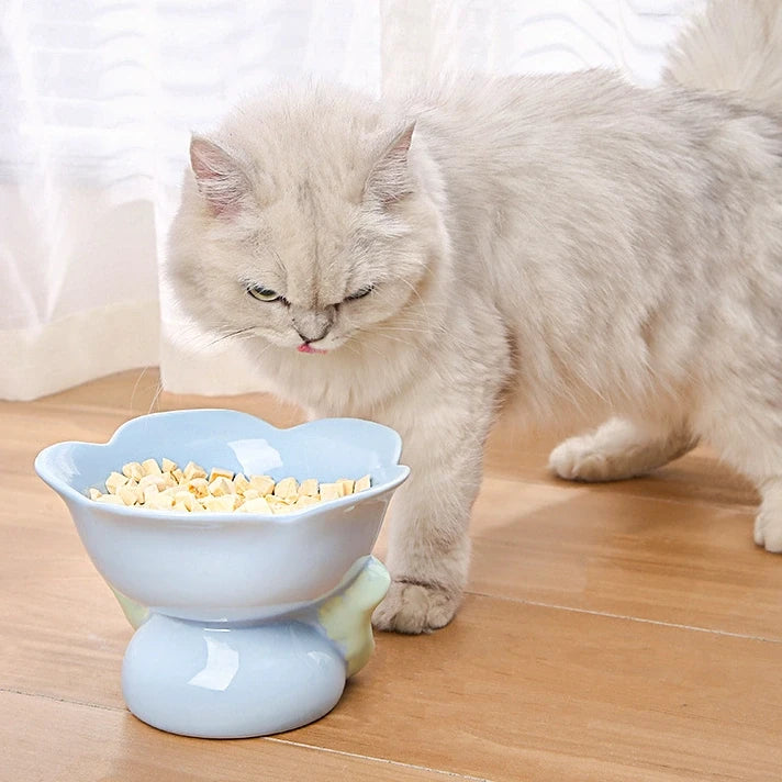 Flower Stem Ceramic Cat Bowl