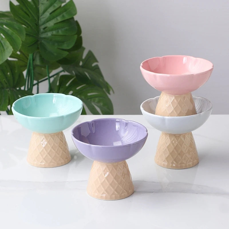 Ice Cream Cone Ceramic Cat Bowl
