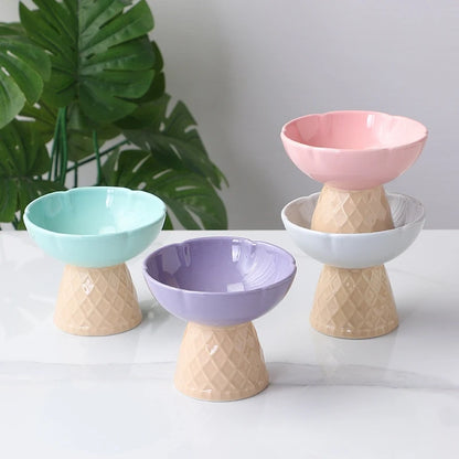 Ice Cream Cone Ceramic Cat Bowl