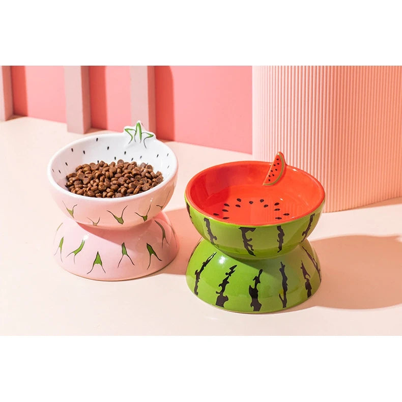 Fruit-Themed Ceramic Cat Bowl