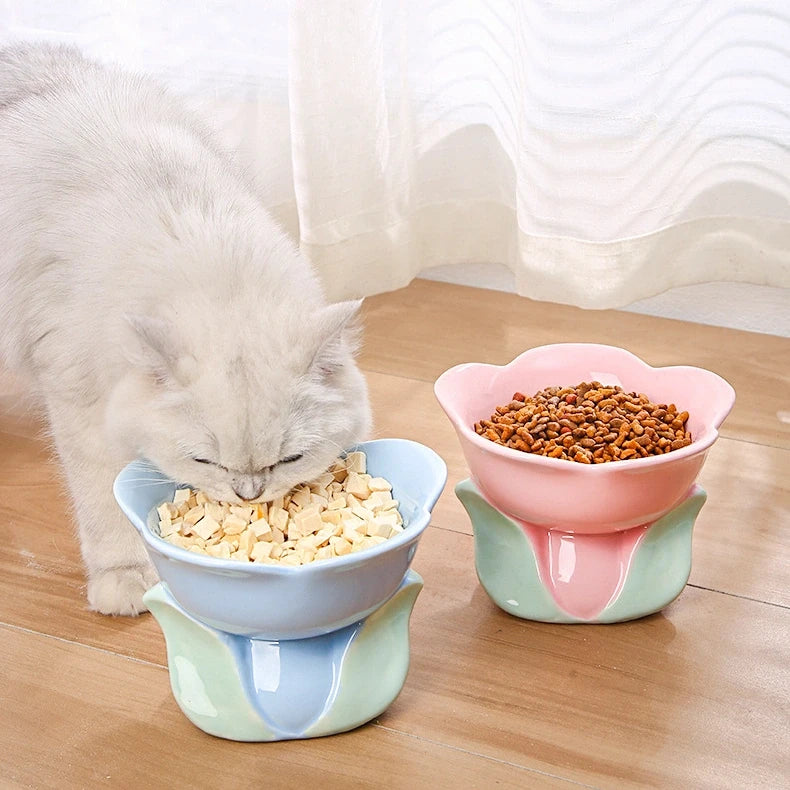 Flower Stem Ceramic Cat Bowl
