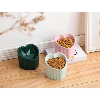 Heart-Shaped Ceramic Cat Bowl