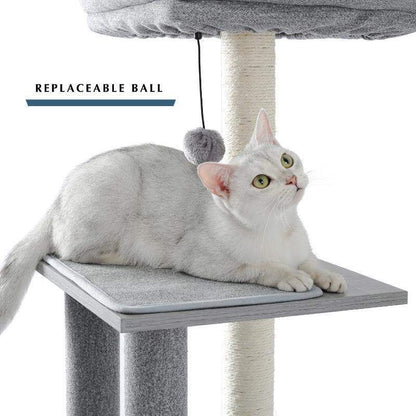 Modern Cat Tree 6 Level Cat Tower with Scratching Posts, 2 Condos, Top Perch Grey