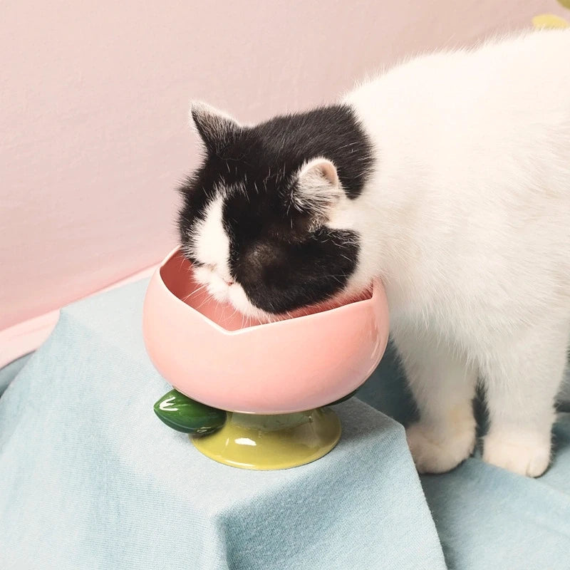 Flower-Shaped Ceramic Cat Bowl