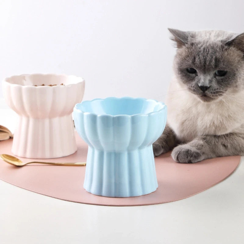 Scalloped Edge Ceramic Cat Bowl