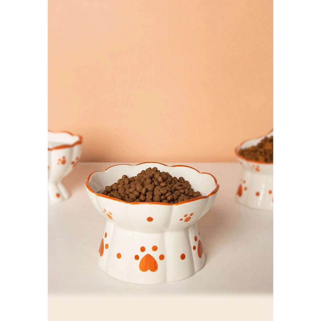 Ceramic Cat Bowl with Heart-Shaped Paw Prints