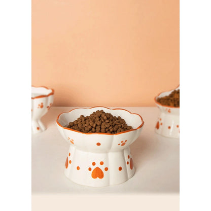 Ceramic Cat Bowl with Heart-Shaped Paw Prints