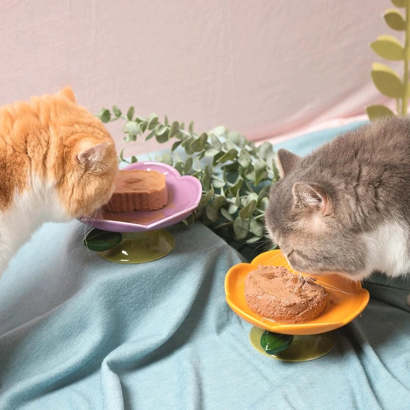 Flower-Shaped Ceramic Cat Bowl