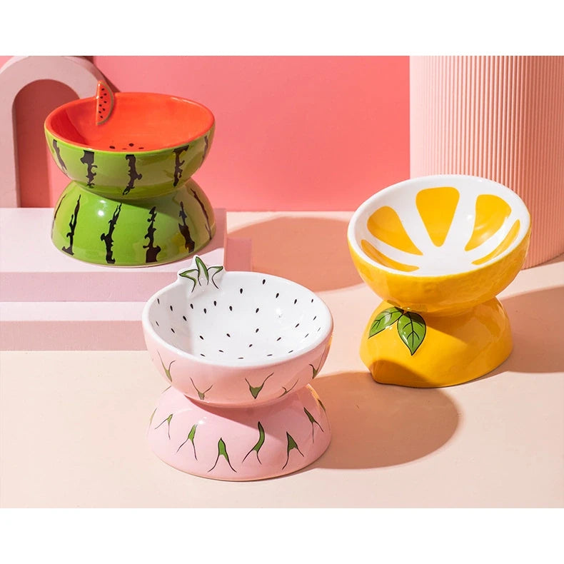 Fruit-Themed Ceramic Cat Bowl