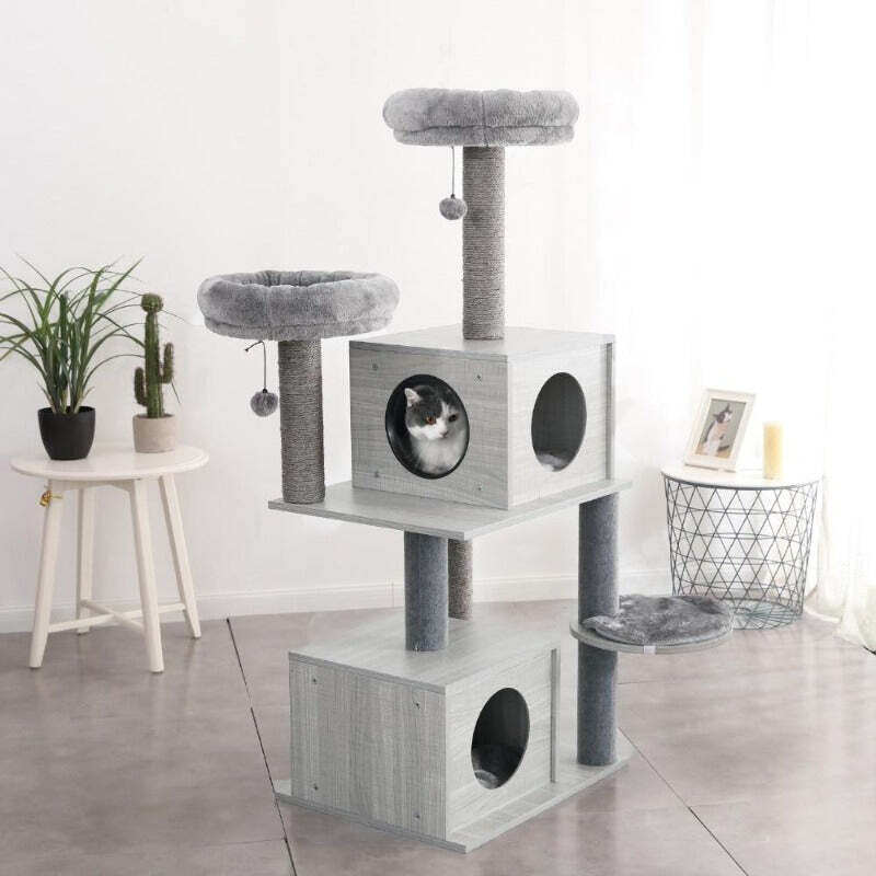Modern Cat Tree Tower 2 Condo House Scratching Posts 55