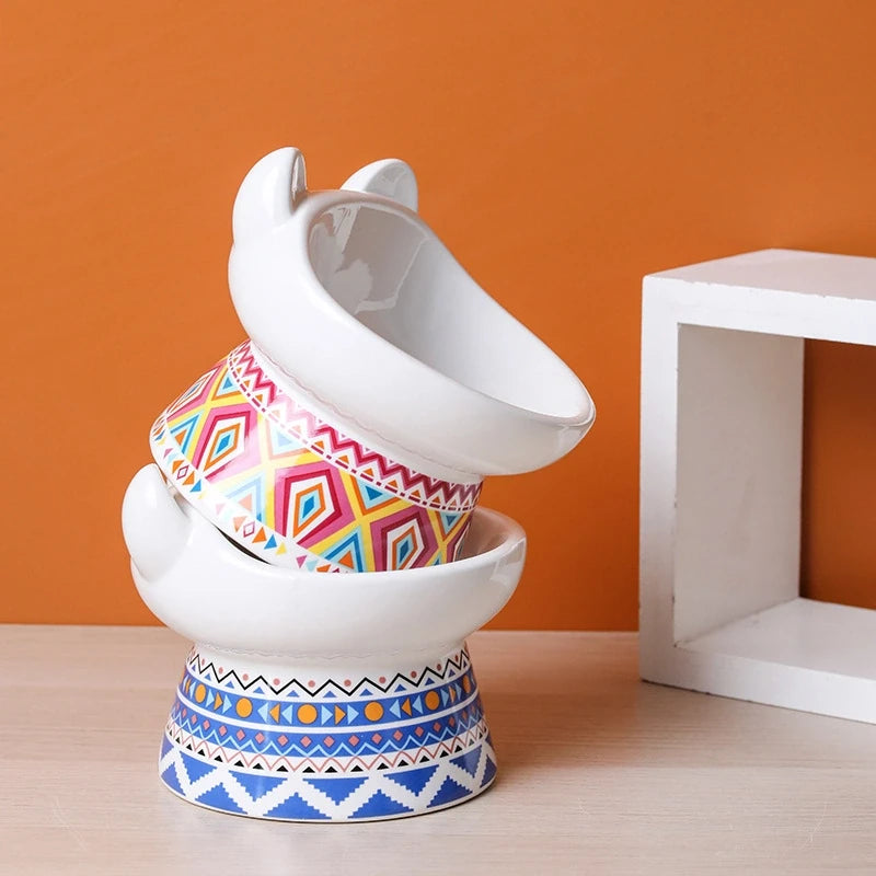 Colorful Prints Ceramic Cat Bowl