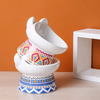 Colorful Prints Ceramic Cat Bowl