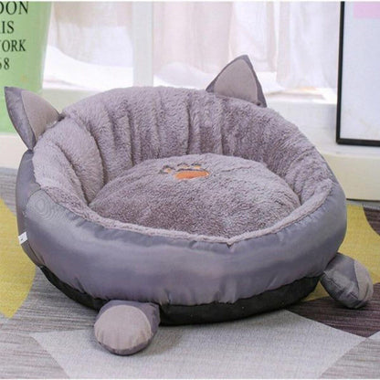 Plush Cat Bed Cute Cat Ears Raised Edge Non-slip Waterproof Bottom