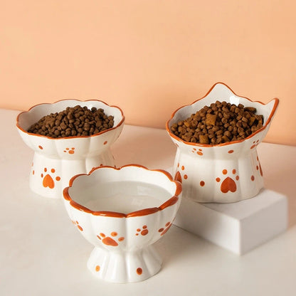 Ceramic Cat Bowl with Heart-Shaped Paw Prints
