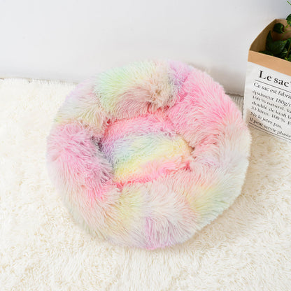 Fluffy Cat Bed Soft Plush Sleeping Donut Shape Cat Beds