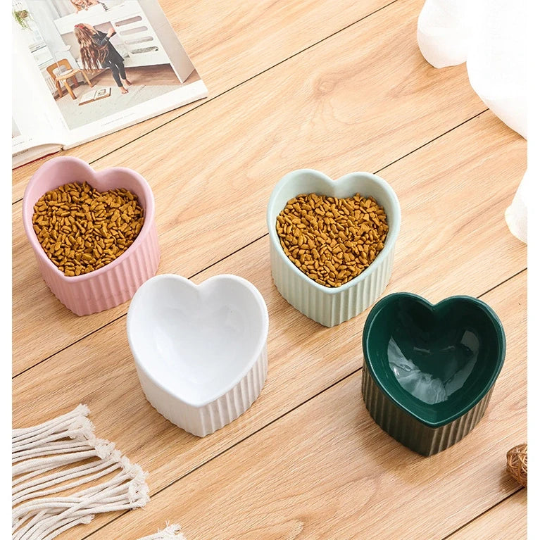 Heart-Shaped Ceramic Cat Bowl