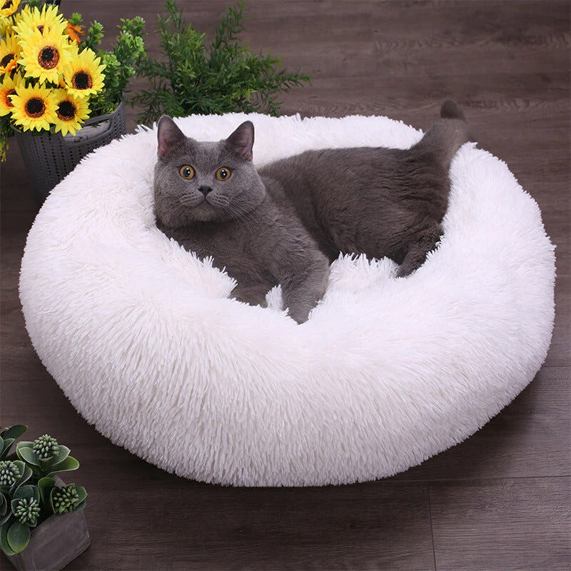 Fluffy Cat Bed Soft Plush Sleeping Donut Shape Cat Beds