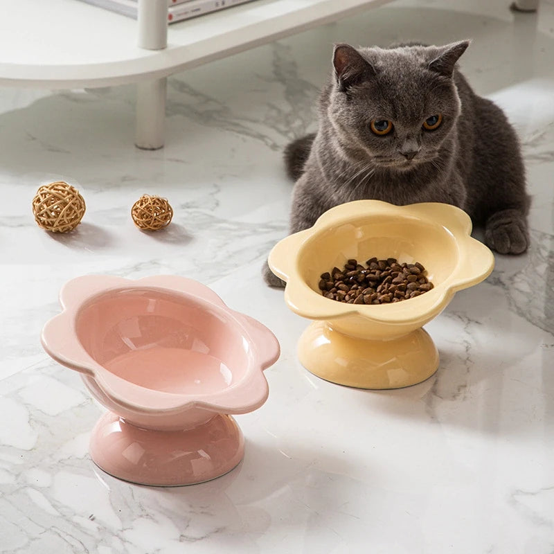 Blooming flowers Ceramic Cat Bowl