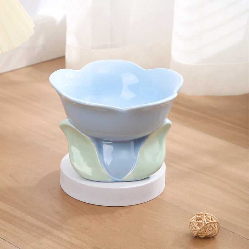 Flower Stem Ceramic Cat Bowl