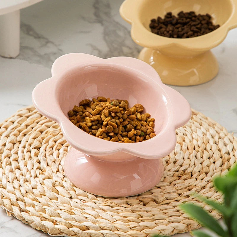 Blooming flowers Ceramic Cat Bowl
