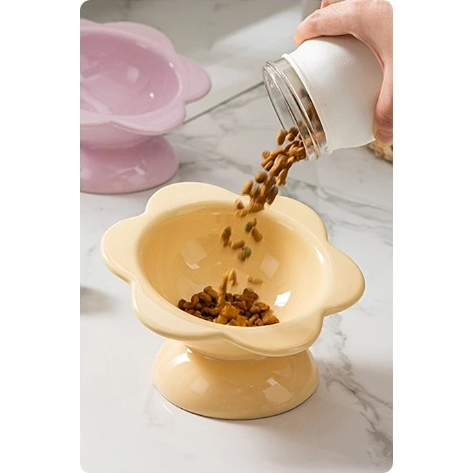 Blooming flowers Ceramic Cat Bowl