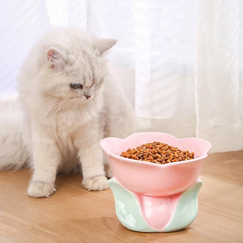 Flower Stem Ceramic Cat Bowl