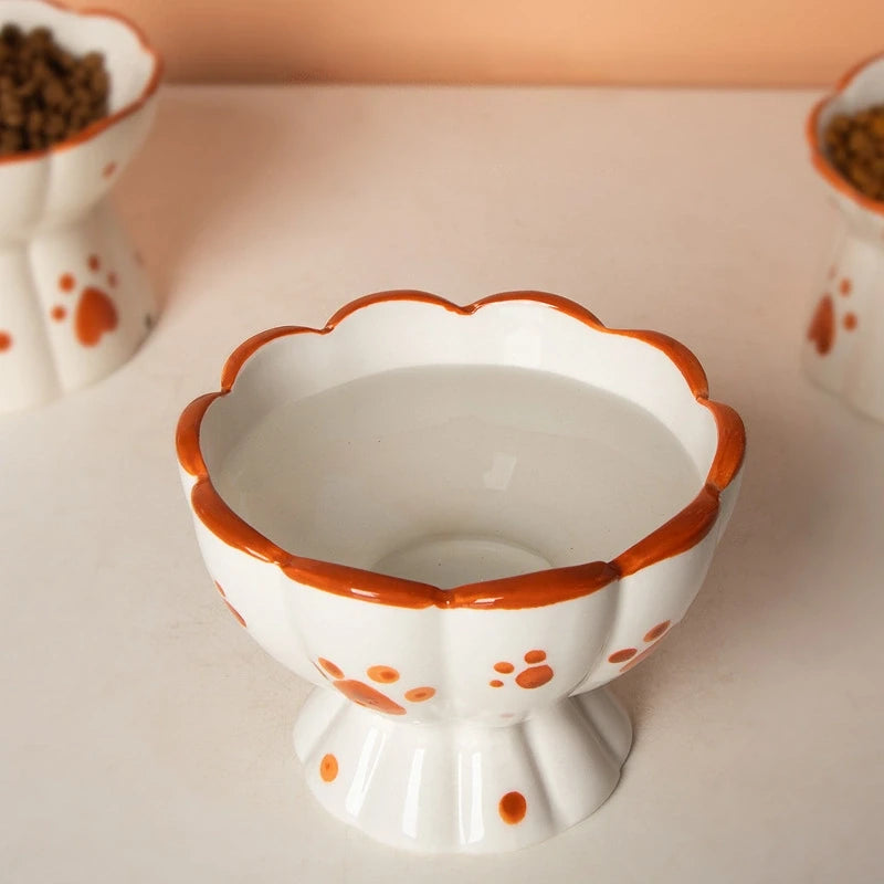 Ceramic Cat Bowl with Heart-Shaped Paw Prints