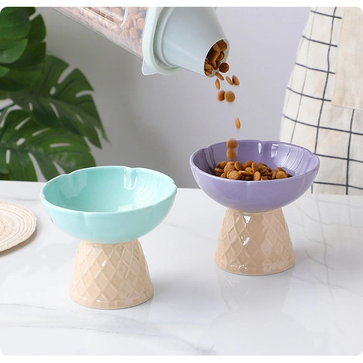 Ice Cream Cone Ceramic Cat Bowl
