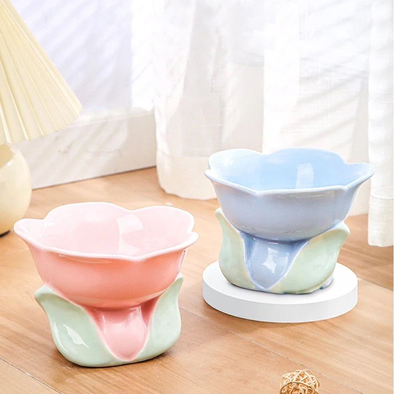 Flower Stem Ceramic Cat Bowl