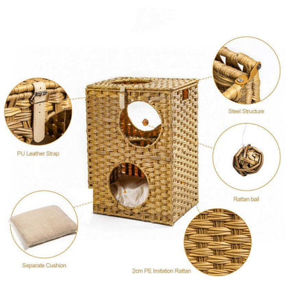 Wicker Cat House Two Tier Bed For Indoor Cats